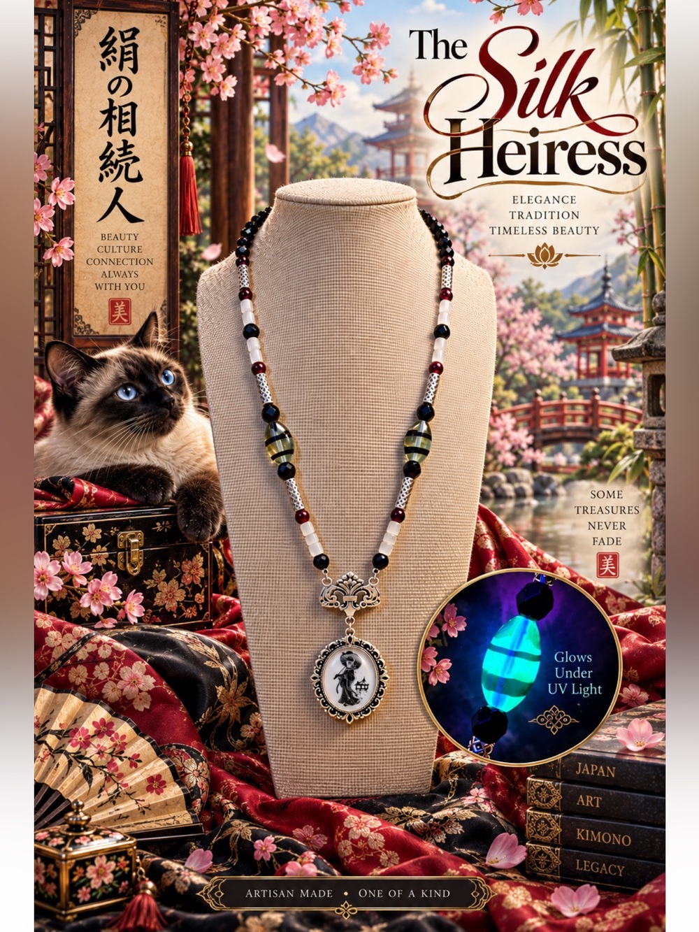 Artisan Reverse Intaglio Pendant Necklace with Garnet and Uranium Glass